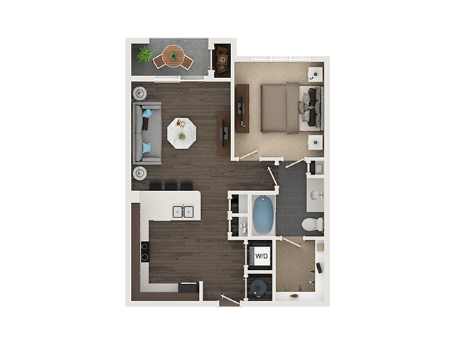 Floor plan for 1 bed, 1 bath, 680 sqft